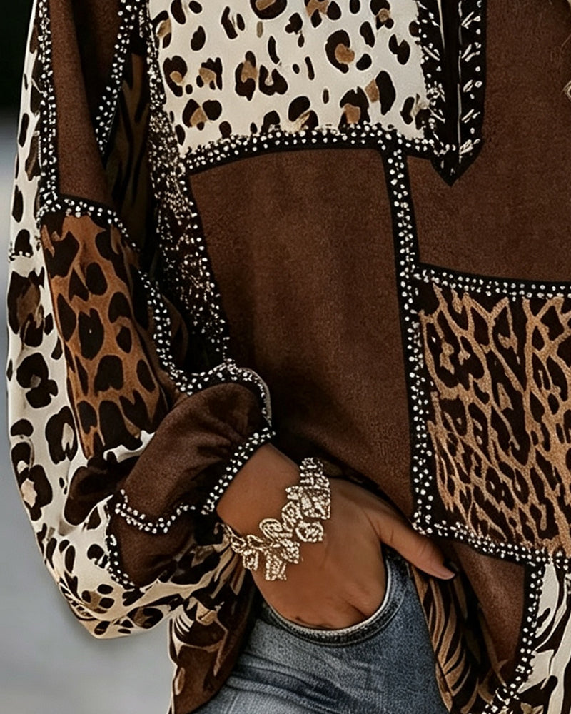 Bluse Leopard Fargeblokk