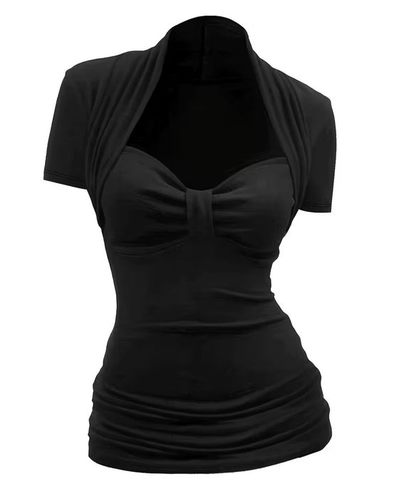 Bluse Avslappet Rynket Figursydd Kort Erme