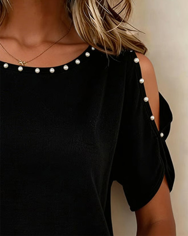 Bluse Off-Shoulder Kort Erme Rund Hals