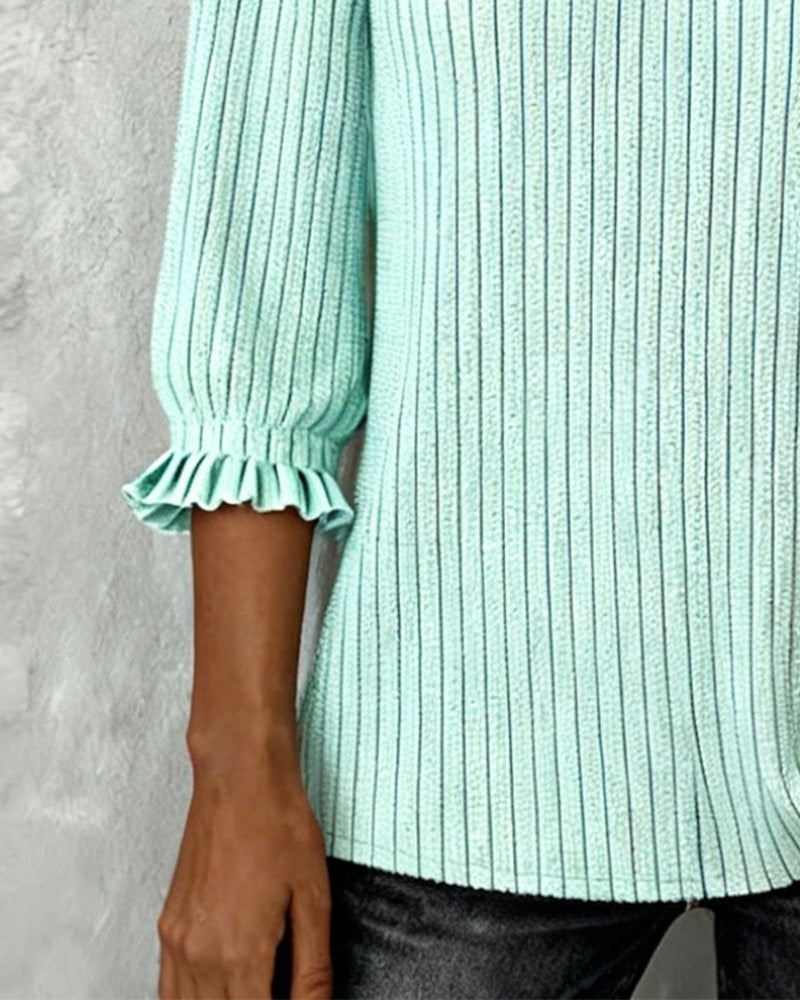 Bluse I Ensfarget Patchwork Med V-Hals