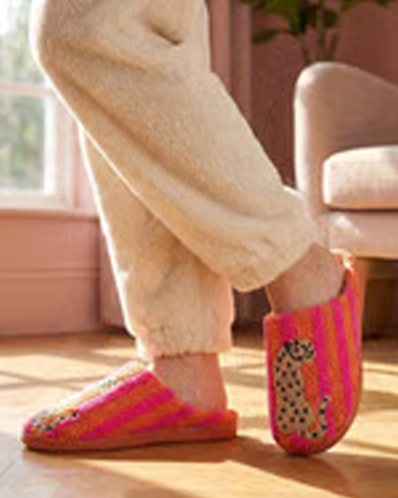 Dame Retro Stripet & Leopard Lodne Tøfler