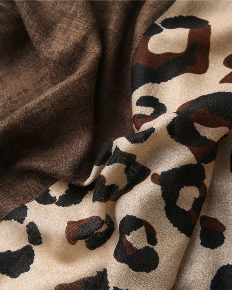 Dame Skjerf Leopard Lappeteppe Trykk Frynser Sjal