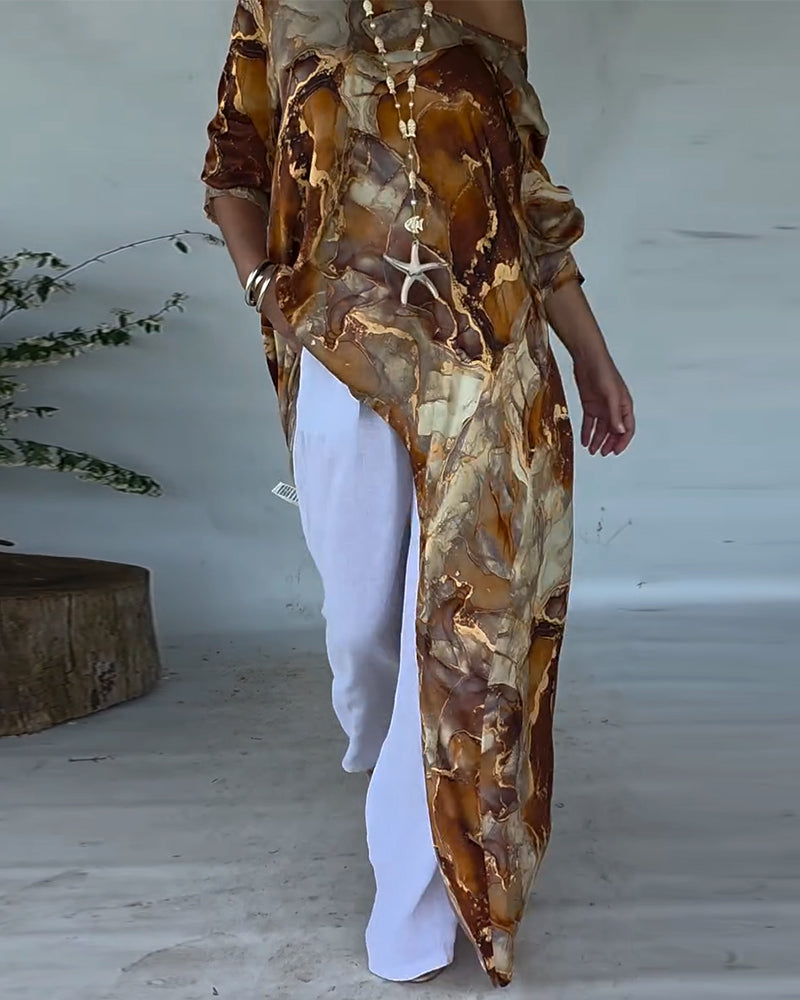 Bluse Moteriktig Splitt Trykt