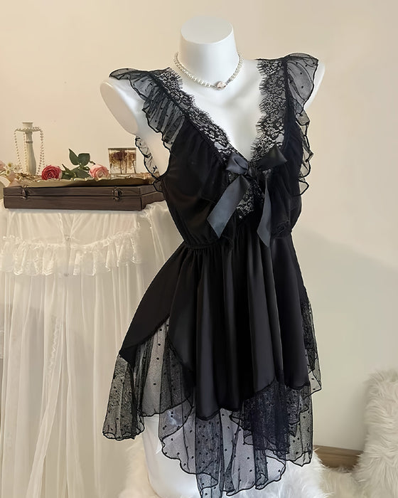 Sexy Ryggløs Nattøy Med Dyp V-Utringning I Blonder For Kvinner