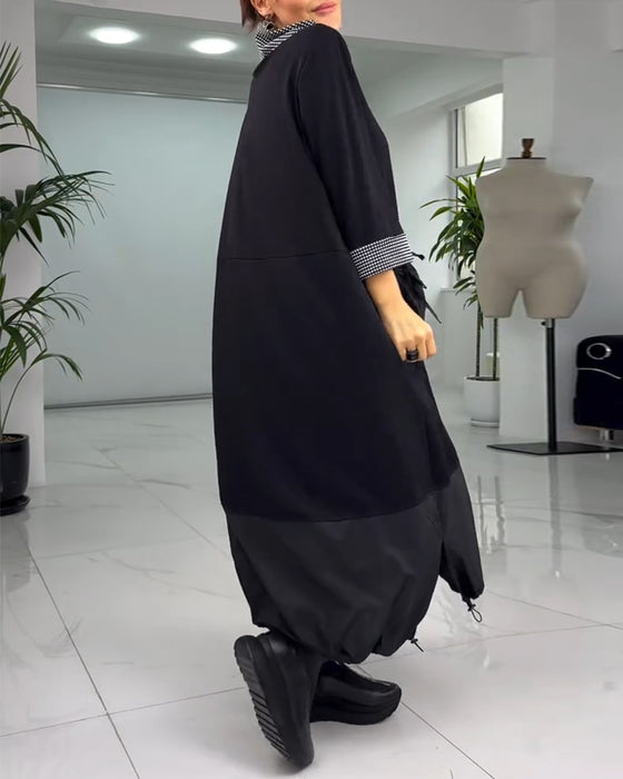 Uformelt rutete patchwork-lommekjole med høy krage