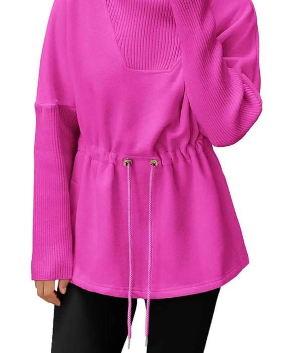 Sweatshirt Høy Krage Lang Erme Midje Snor