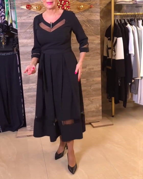 Kjole mote v-hals mesh sømmer