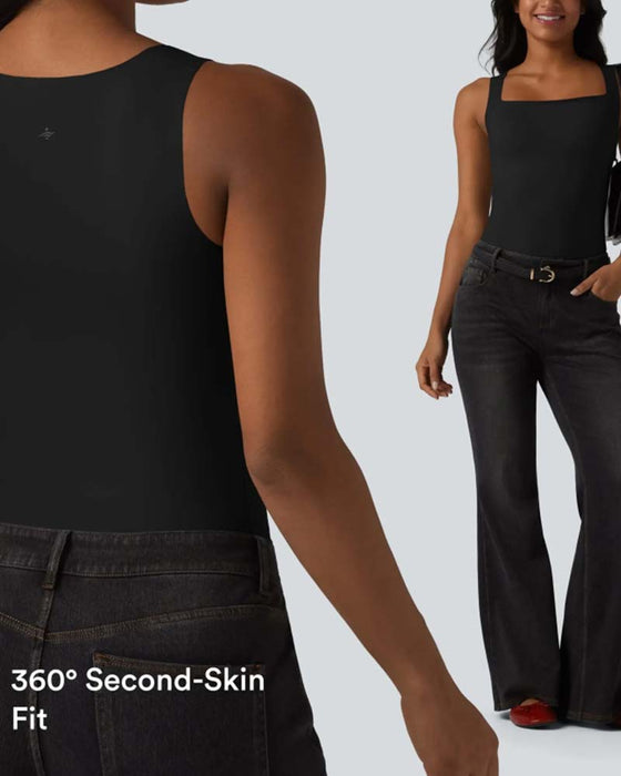 Tank Top Ensfarget Firkantet Hals Innbygd Bh