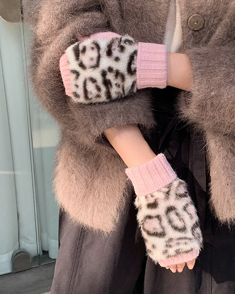Hansker Leopardtrykk Pels