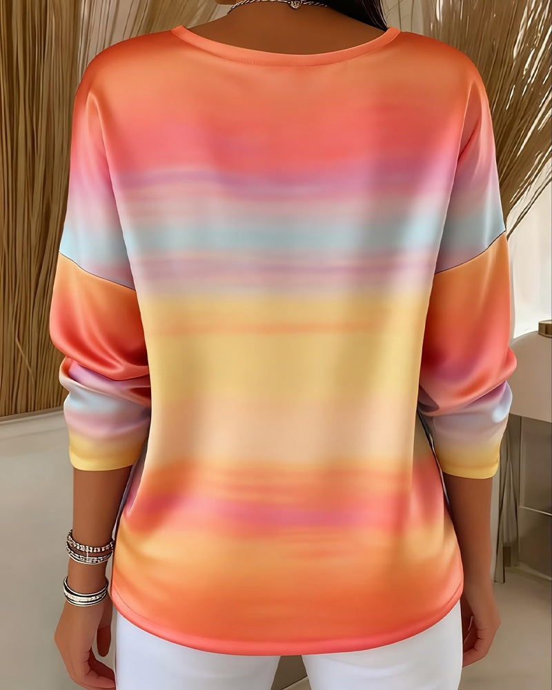 Sweatshirt Regnbue Ombre Horisontal Stripe V-Hals
