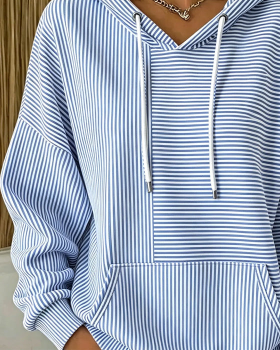 Hoodie Uformell Stripet Med Snor