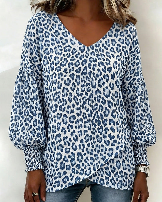 Topp Leopard Lanterne-Erme V-Hals
