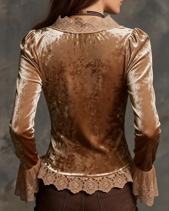Bluse V-Hals Rynket Blonde Panel