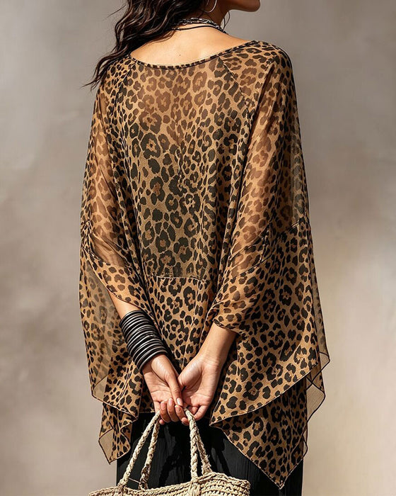 Bluse V-Hals Leopard Uregelmessig