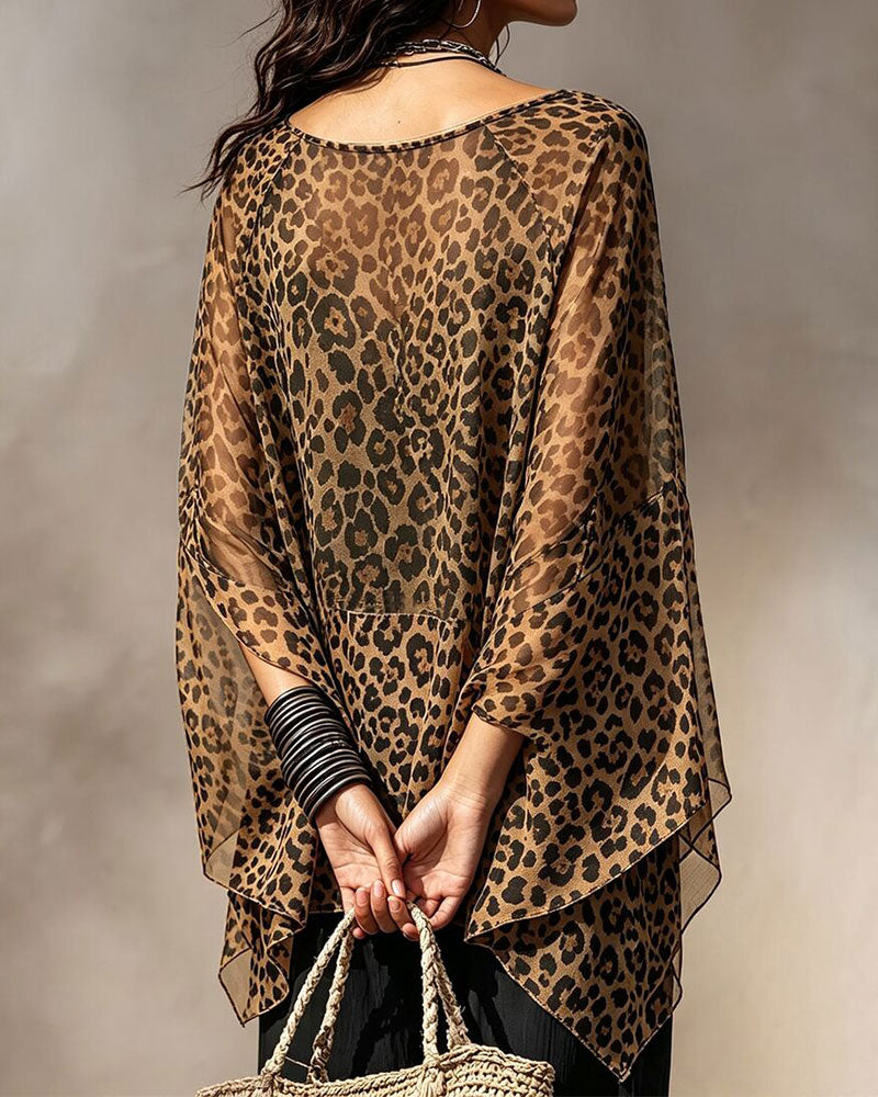Bluse V-Hals Leopard Uregelmessig