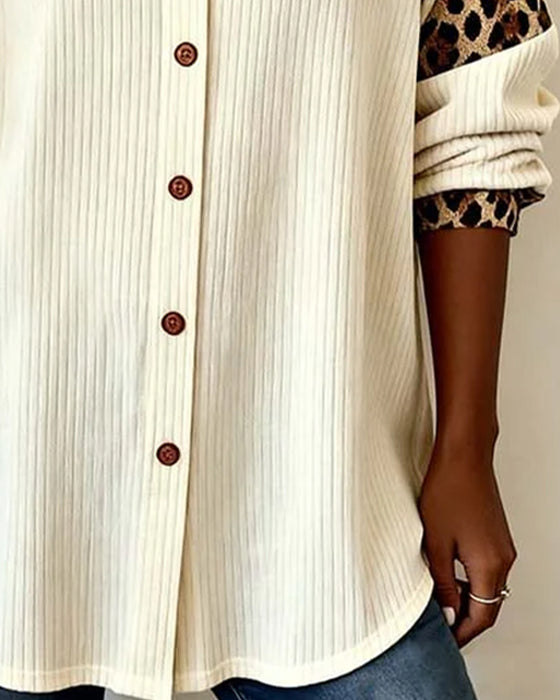 Skjorte Krage Knappet Leopardmønster