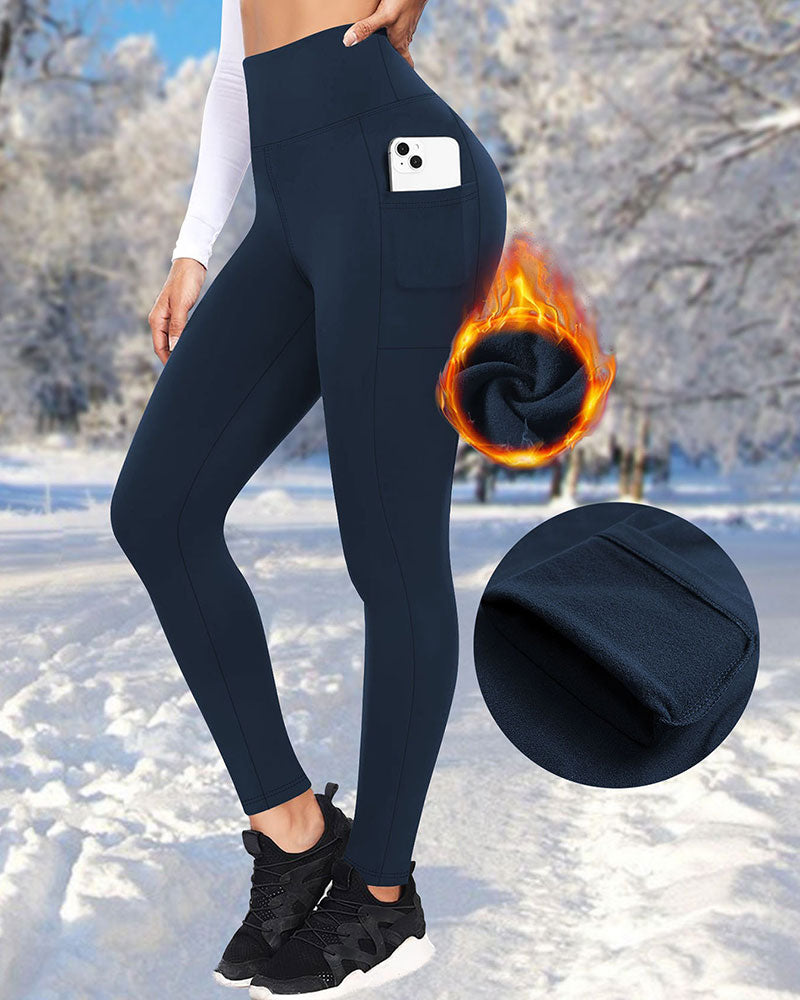 Dame Høy Midje Fleeceforet Leggings Med Lommer