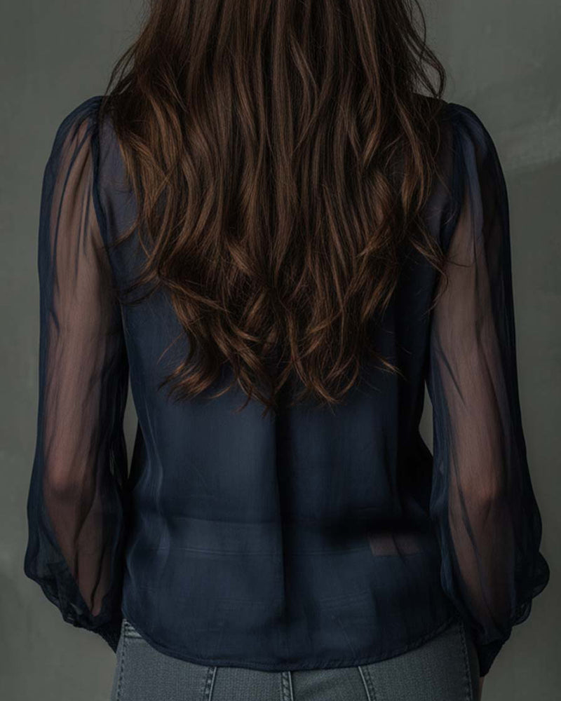 Bluse Halv-glidelås Mesh Lang-ermet