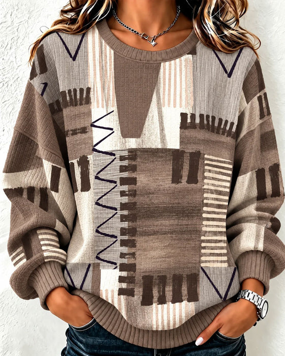 Sweatshirt Rund Hals Rutete Fargeblokk
