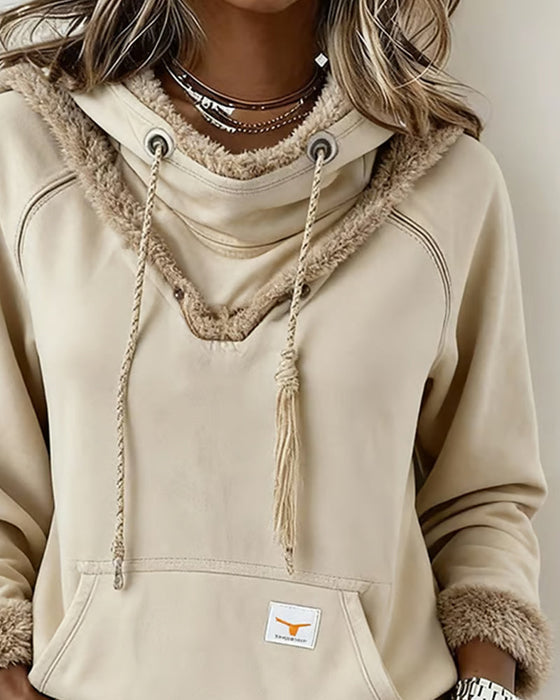 Langermet Genser Med Lappetæktsdetaljer Og Lomme