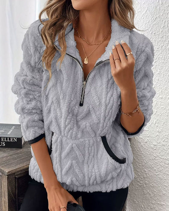 Sweatshirt Halv Glidelås Fleece Stor Lomme