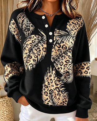 Sweatshirt Leopard Fjær Trykk