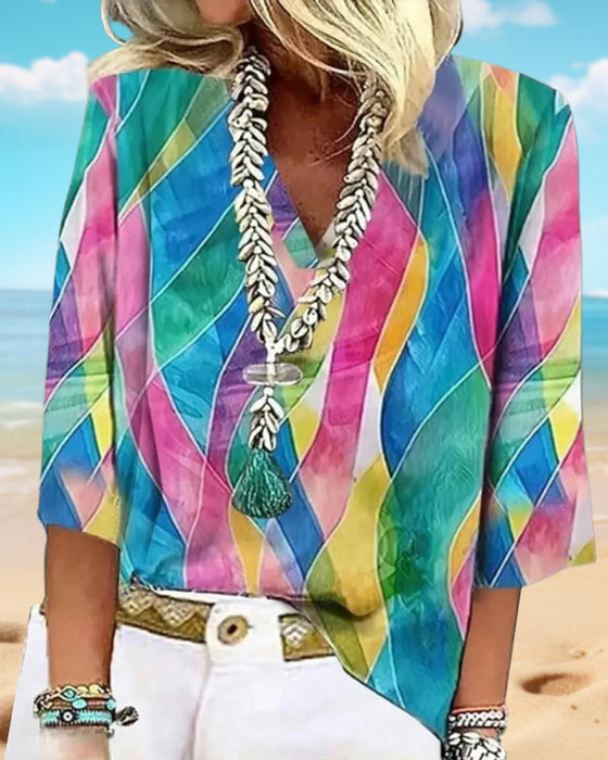 Bluse V-Hals Kontrastfarge