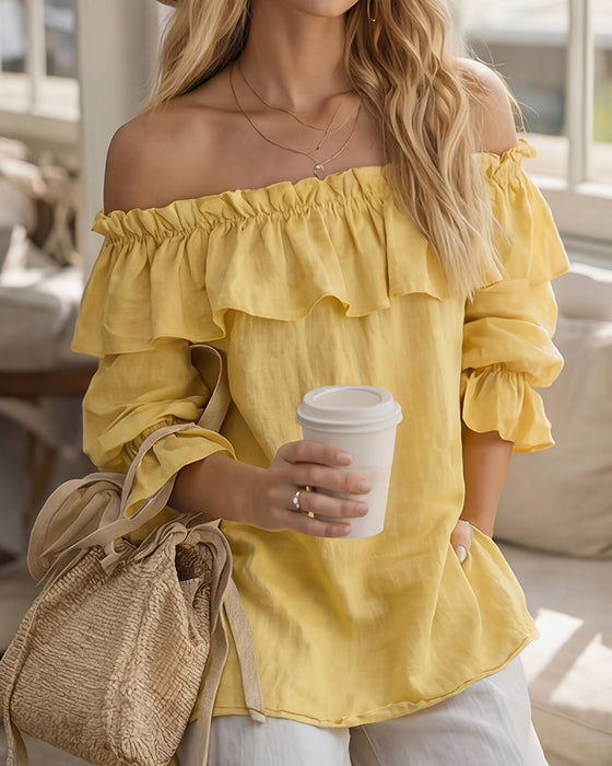 Bluse Off-Shoulder Ruffle Solid Løs
