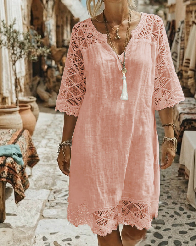 Kjole V-hals Knipling Patchwork Casual