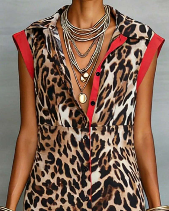 Kjole Slag Leopard Trykk Kontrast Maxi