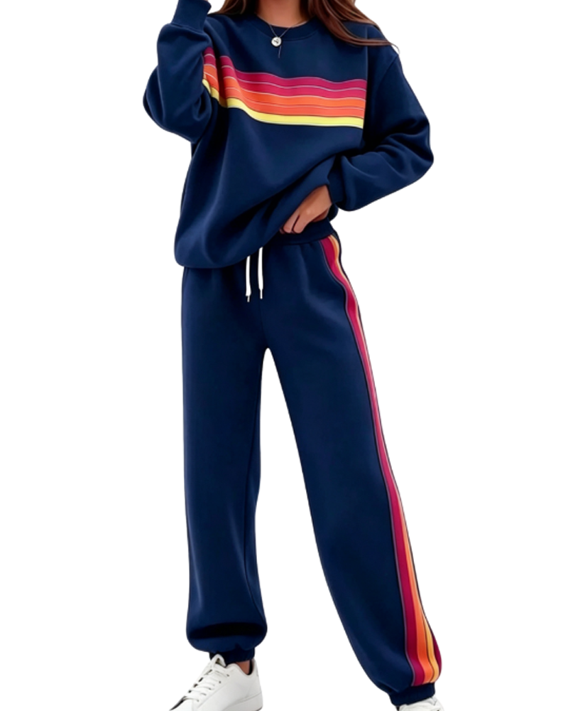 Sett Fargerik Stripet Sweatshirt Og Joggebukse