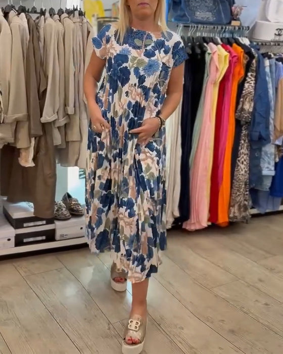 Kjole Rundhals Blomstertrykk Elegant