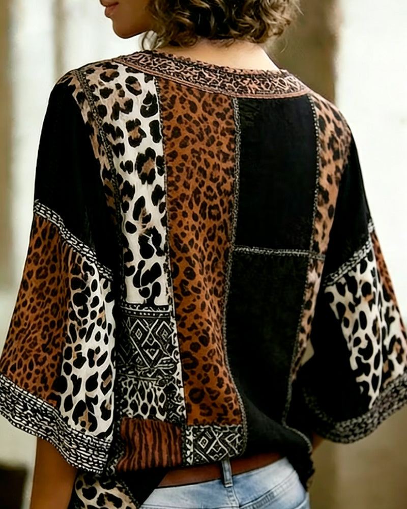 Bluse Leopard Lappeteppe Lykt Erme