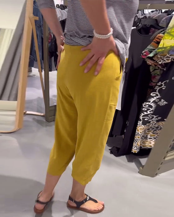 Bukser Avslappede Avsmalnede Bomull Og Lin Kort