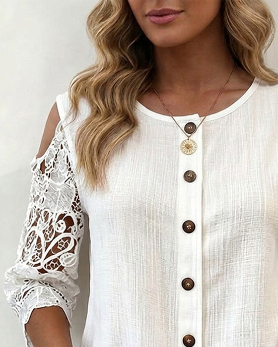 Bluse Utskåret Off-Shoulder Knapp