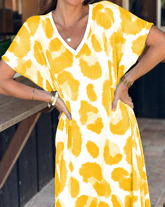Kjole Løs Leopard Trykk