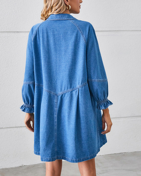 Langermet Lappeteppe Denim Kjole