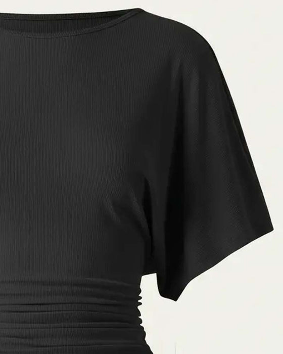 Bluse Casual Solid Plissert Kort Erme