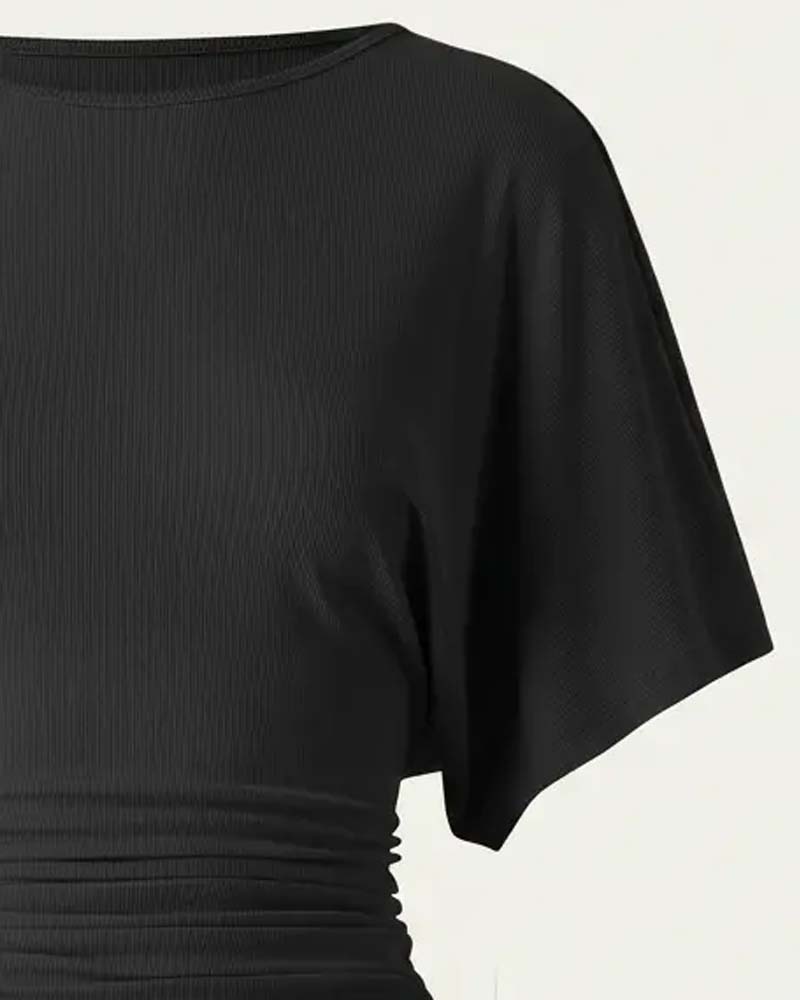 Bluse Casual Solid Plissert Kort Erme
