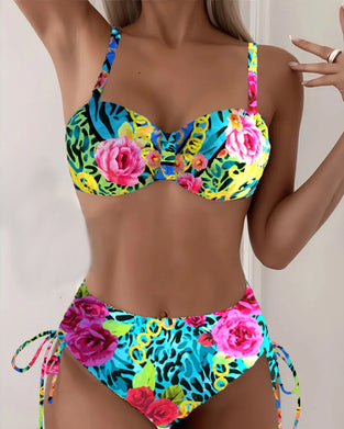 Bikini Blomsterprint Sexy Bh Trekant Snøring