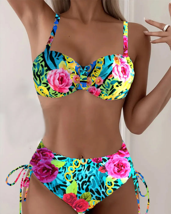 Bikini Blomsterprint Sexy Bh Trekant Snøring