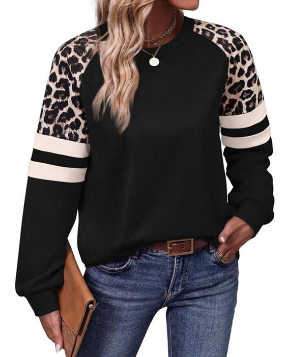 Sweatshirt Lang Erme Rund Hals Leopardstripet
