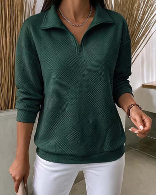 Sweatshirt Ensfarget Halv Glidelås Jakkeslagkrage
