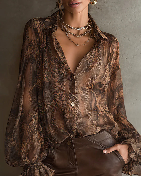 Bluse Moteriktig Flounce Erme Trykt