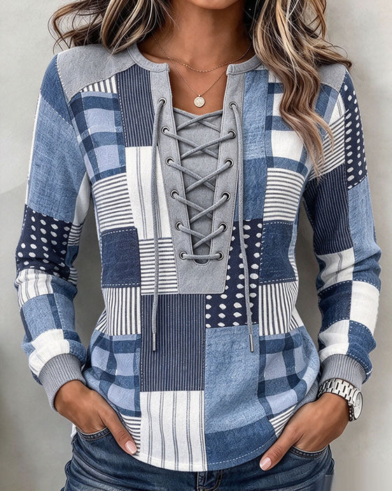 Sweatshirt Snøring Rutete Langermet Slim