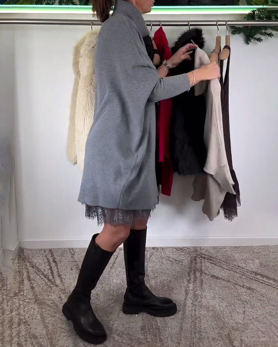 Stropper Blonder Mesh Kjole Drakt Høy Krage Flagermuserm