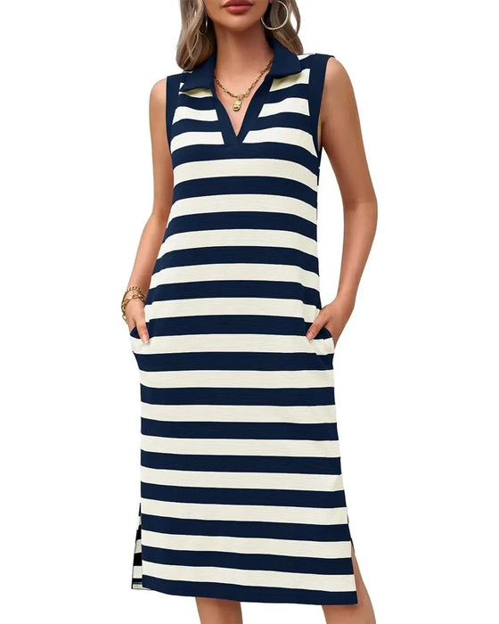 Kjoler Stripe V-Hals Polo Krage Casual