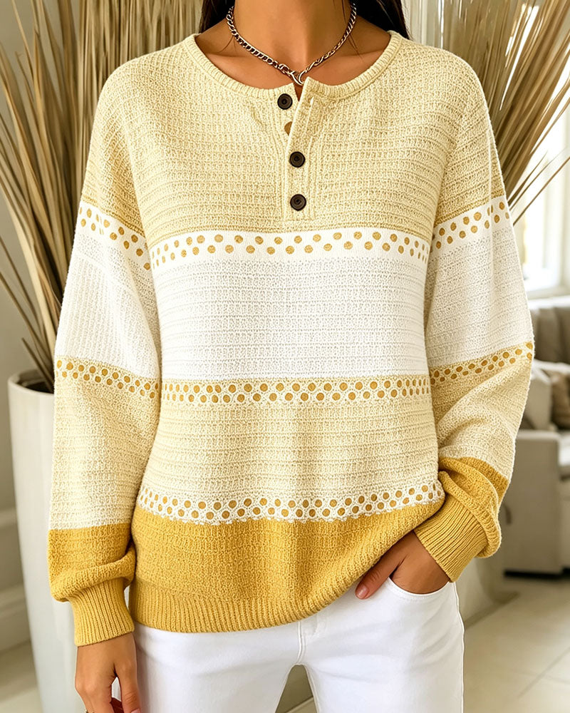Sweatshirt Fargeblokk Vaffelstrikket Henley Pullover