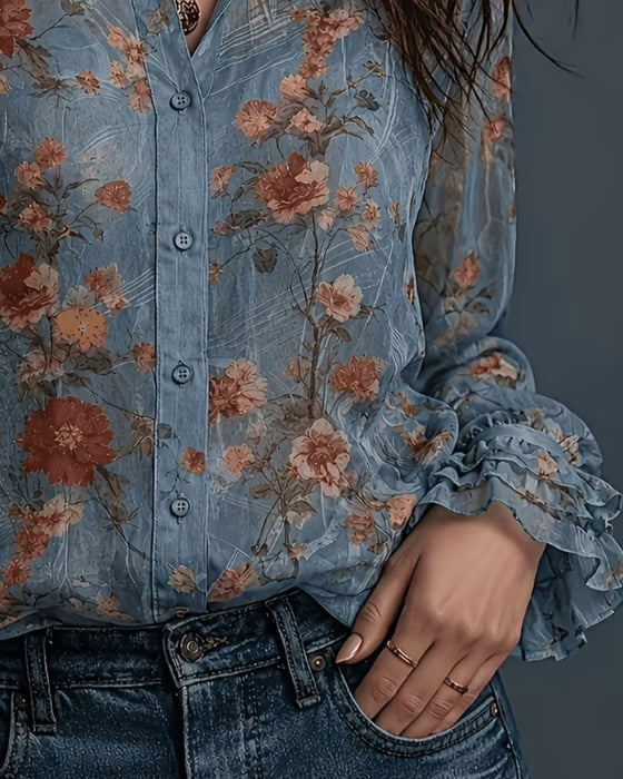 Bluse Blomstret Ruffle Slag