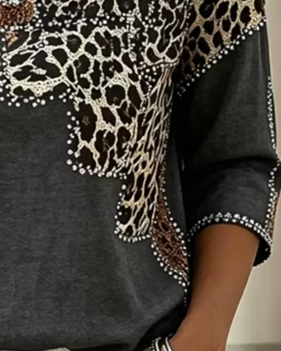 Bluse V-Hals Leopard Trykk
